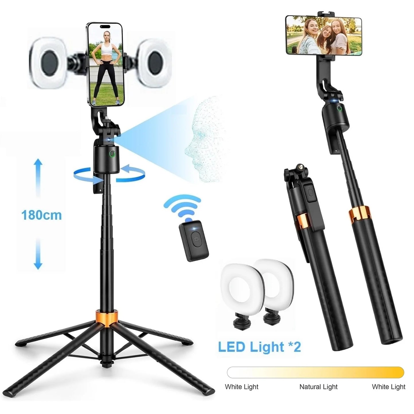 AI Face Auto Tracking Gimbal Selfie Stick Tripod Bluetooth Remote Shooting Phone Holder for Phone Android Outdoor Live Streaming